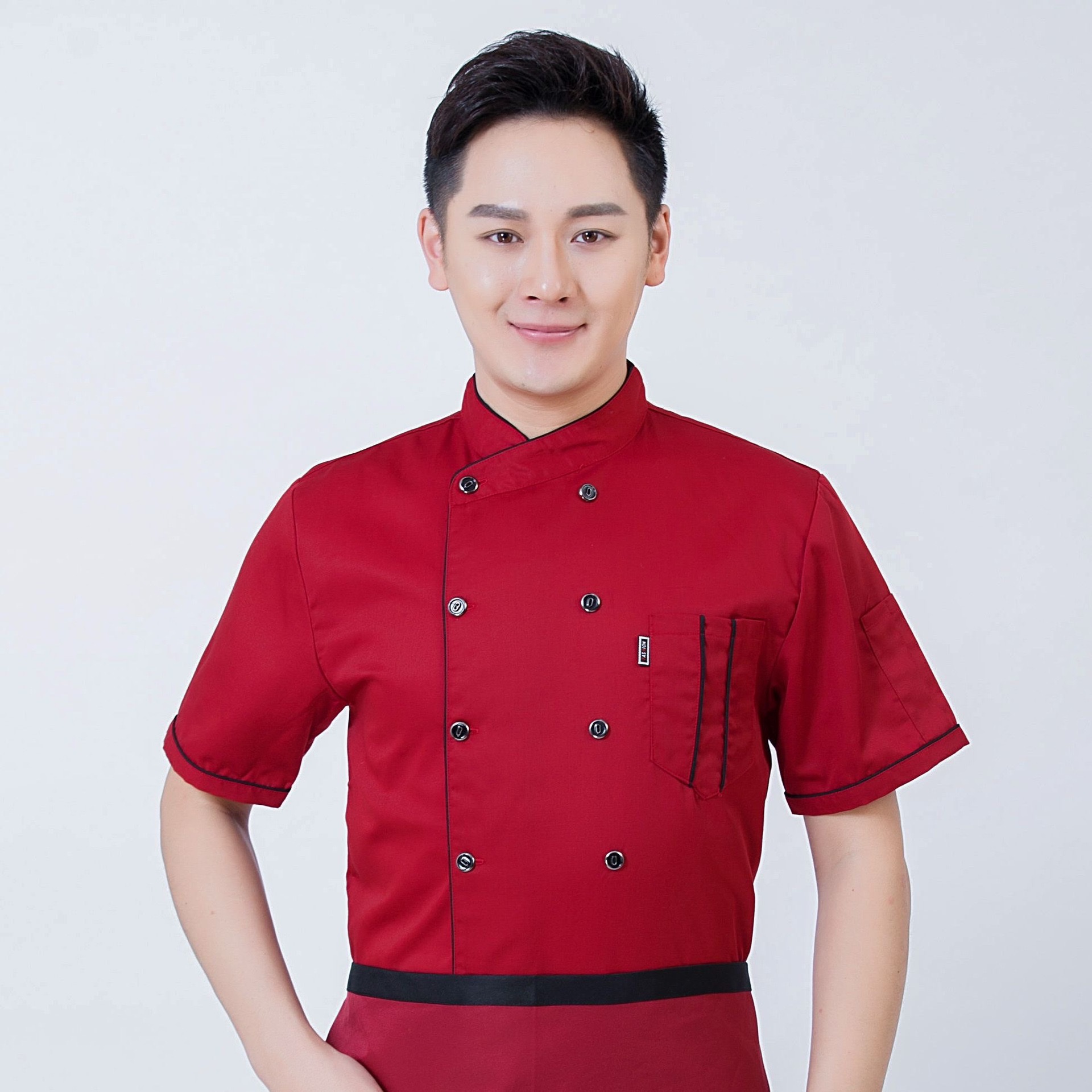 Men's long-sleeved, durable work clothes for hotel chefs, short-sleeved, breathable kitchen chef uniforms, and women's pastry and baker suits Specification image