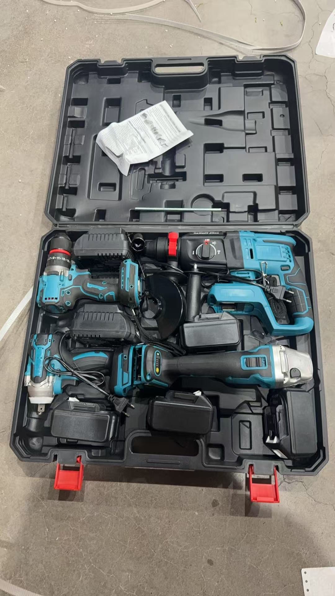 مجموعة أدوات كهربائية من طراز 21V24V من الطراز التقني لا تحتوي على مجموعة من 4 مجموعات من أدوات الليثيوم دون فرشاة، مطرقة/مثقاب كهربائي/مطحنة الزاوية/مفتاح ربط كهربائي. details Picture