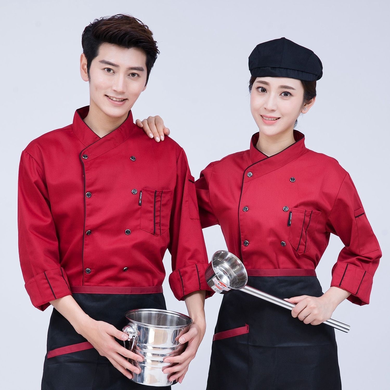 Men's long-sleeved, durable work clothes for hotel chefs, short-sleeved, breathable kitchen chef uniforms, and women's pastry and baker suits detail image 6