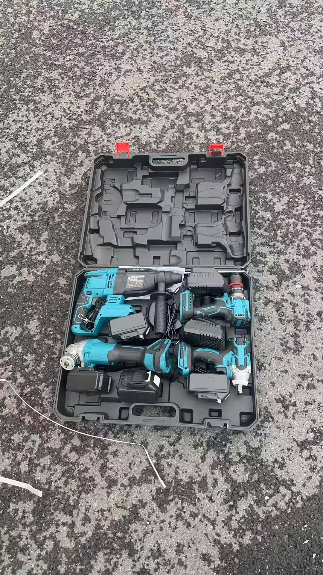 21V24V无刷锂电工具4件套 电锤/电钻/角磨机/电动扳手 充电式工业级电动工具套装。