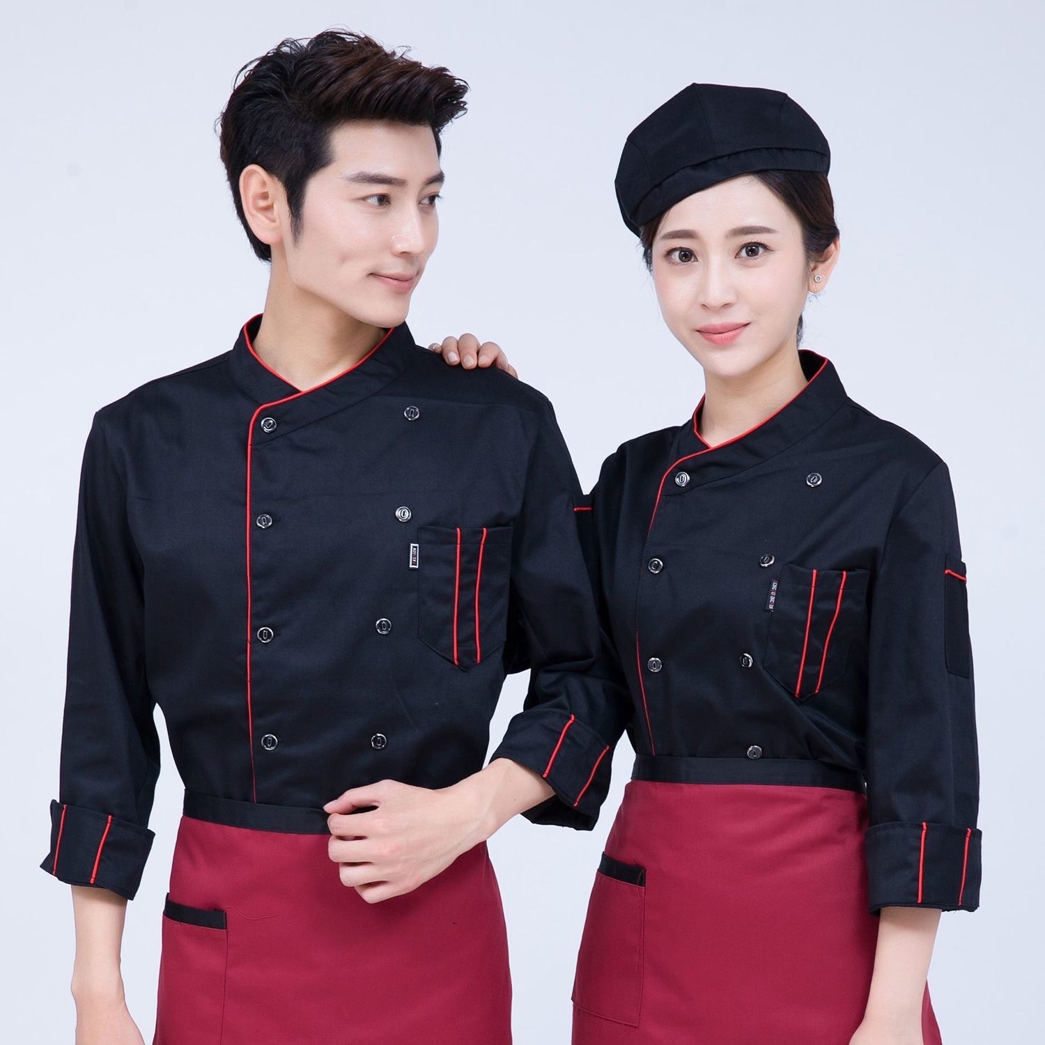 Men's long-sleeved, durable work clothes for hotel chefs, short-sleeved, breathable kitchen chef uniforms, and women's pastry and baker suits detail image 4