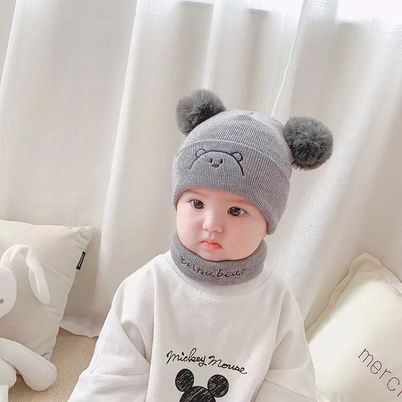 Cute woolen knitted caps for boys and girls aged 0-3, thin and warm windproof caps for infants and children in autumn and winter Item Picture