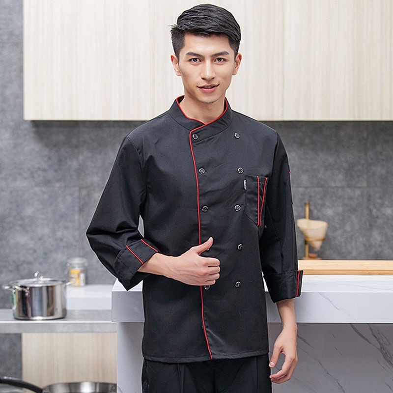 Men's long-sleeved, durable work clothes for hotel chefs, short-sleeved, breathable kitchen chef uniforms, and women's pastry and baker suits detail image 2