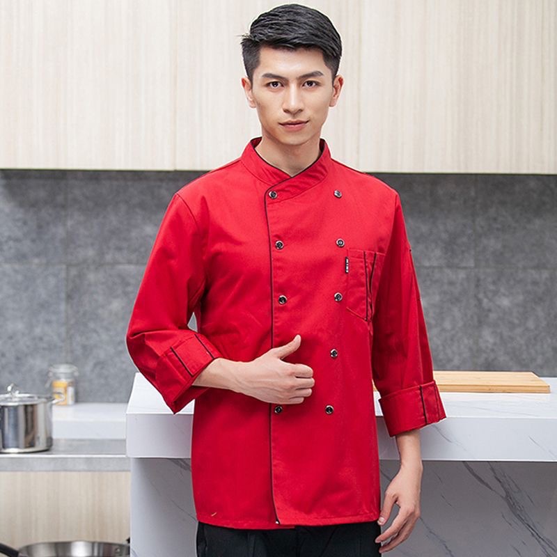 Red short-sleeved chef's uniform, breathable for men in summer, kitchen, cafeteria, and back kitchen work clothes, as well as work clothes for restaurants and hot pot restaurants Specification image