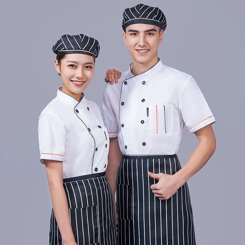 Men's long-sleeved, durable work clothes for hotel chefs, short-sleeved, breathable kitchen chef uniforms, and women's pastry and baker suits details Picture