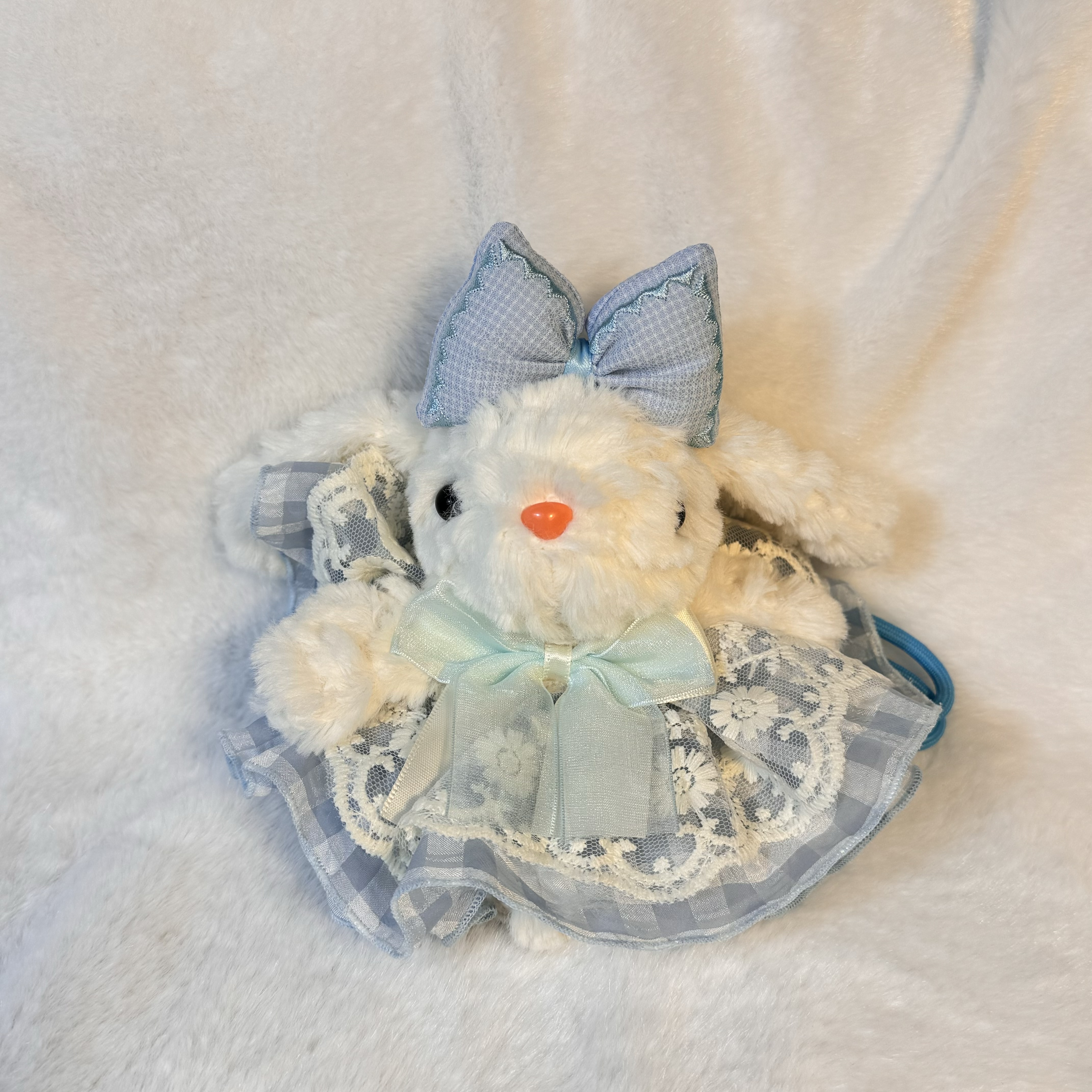 软萌毛绒小兔子玩偶挂件蓝色蝴蝶结蕾丝裙包包配饰少女心挂包详情图3