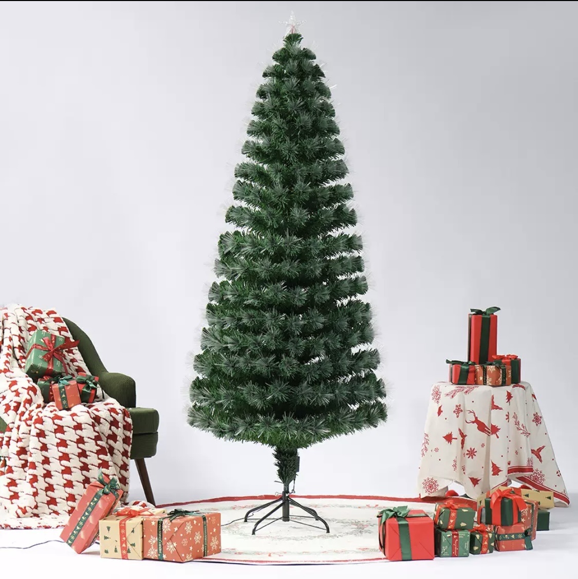 Christmas tree, seven-color lights, optical fiber heads, green leaves, Christmas festival, shopping mall Windows, home festive atmosphere decoration items detail image 2