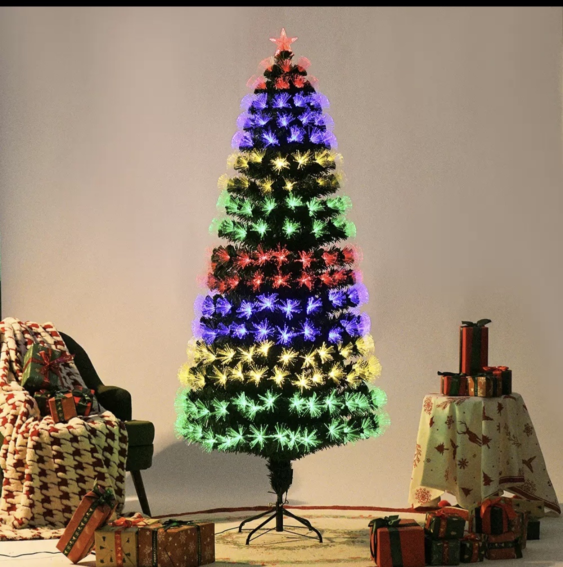 圣诞树七彩灯光纤头绿叶圣诞节日商场橱窗家居节日氛围布置装饰品 