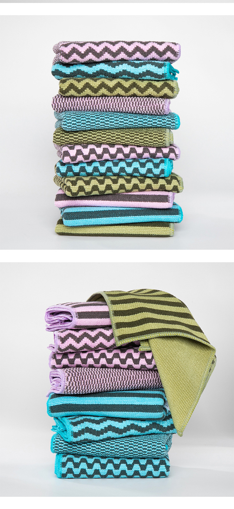 Supermarket multi-color bamboo charcoal fiber antibacterial cleaning cloth, kitchen grease remover scouring pad, thickened absorbent dishcloth for wiping tables detail image 4