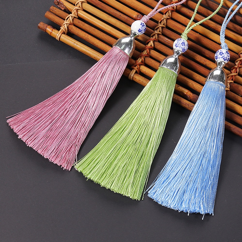 【 Blue and White Porcelain 】 Ancient-style cheongsam with lapels, curtains, tassels, tablecloths, fans, Hanfu with woven tassels and hanging tassels Specification image