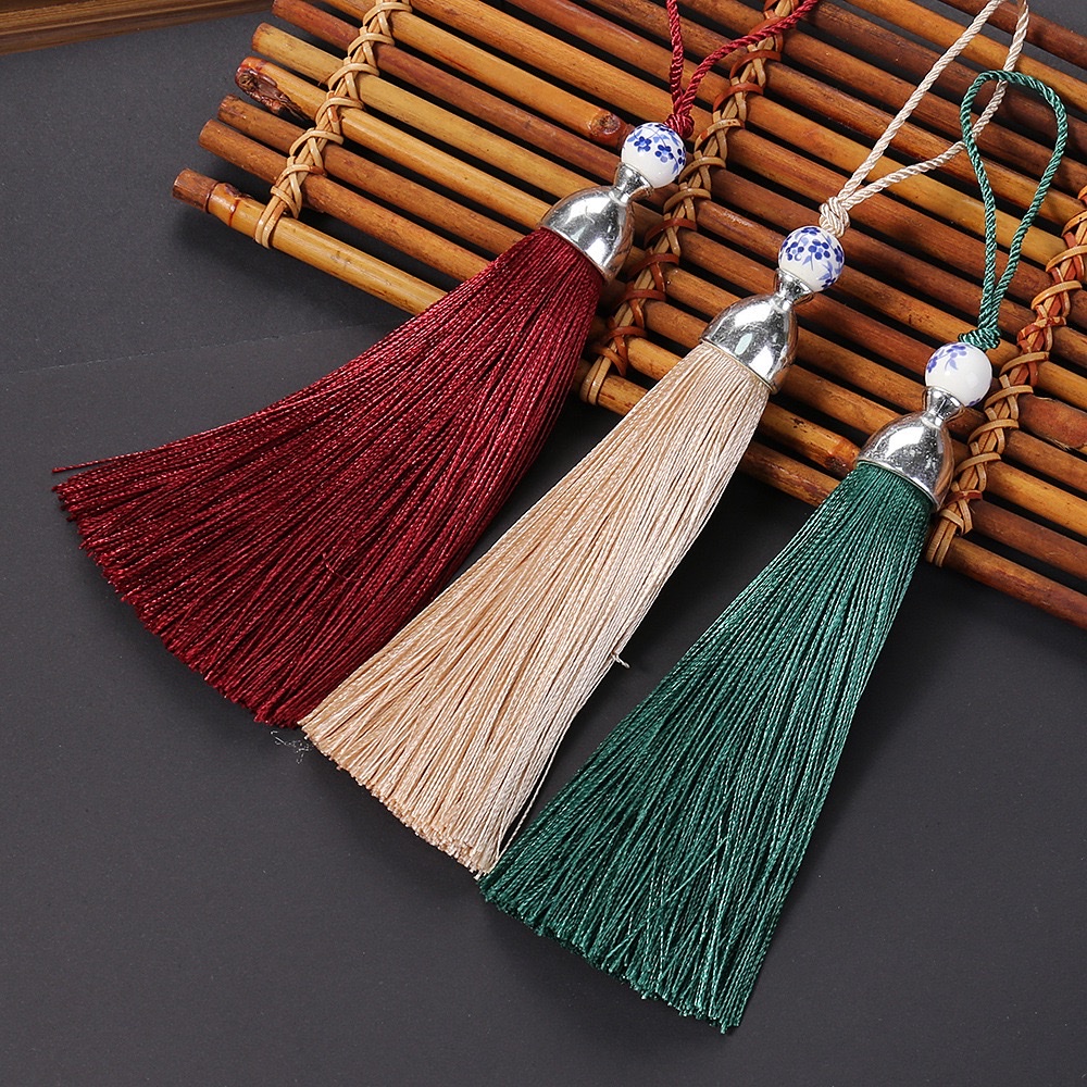 【 Blue and White Porcelain 】 Ancient-style cheongsam with lapels, curtains, tassels, tablecloths, fans, Hanfu with woven tassels and hanging tassels Item Picture