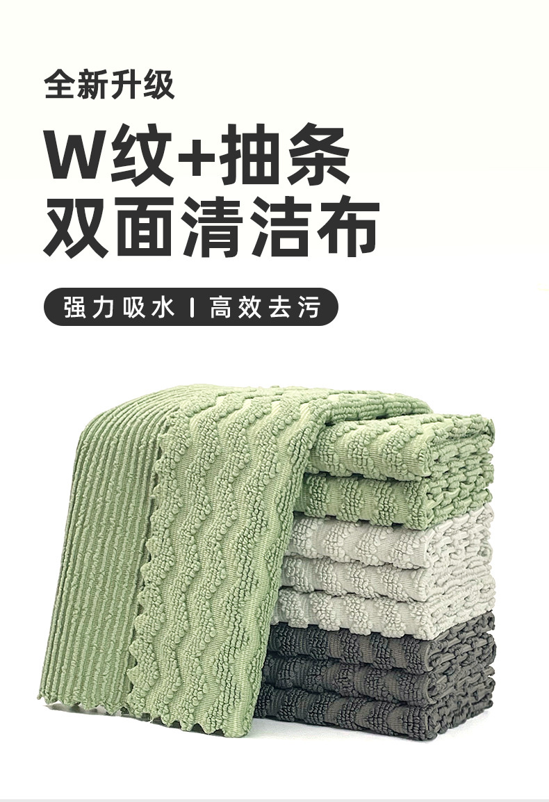 W-patterned double-sided cleaning cloth, thickened, water-absorbent and non-shedding, kitchen dishcloth, household glass cleaning wonder, glass cleaning cloth, lazy person's cleaning cloth detail image 5