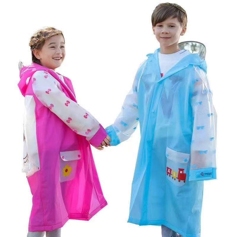 Children's EVA raincoats, fashionable long student raincoats with large brims for boys and girls detail image 1