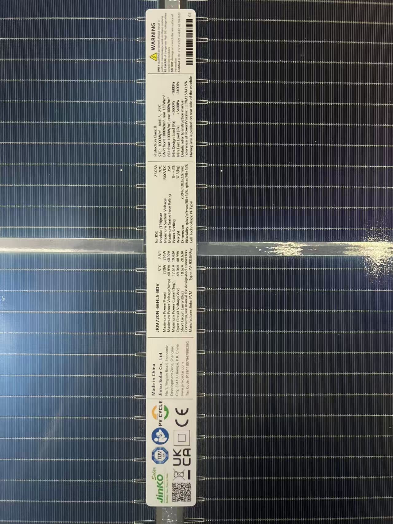Jinko bifacial English label long cable 720w太阳能