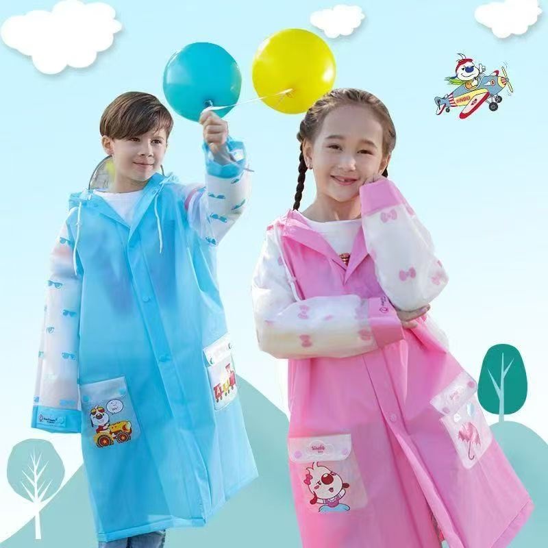 Children's EVA raincoats, fashionable long student raincoats with large brims for boys and girls detail image 4