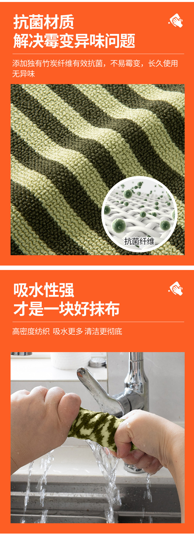Supermarket multi-color bamboo charcoal fiber antibacterial cleaning cloth, kitchen grease remover scouring pad, thickened absorbent dishcloth for wiping tables detail image 6