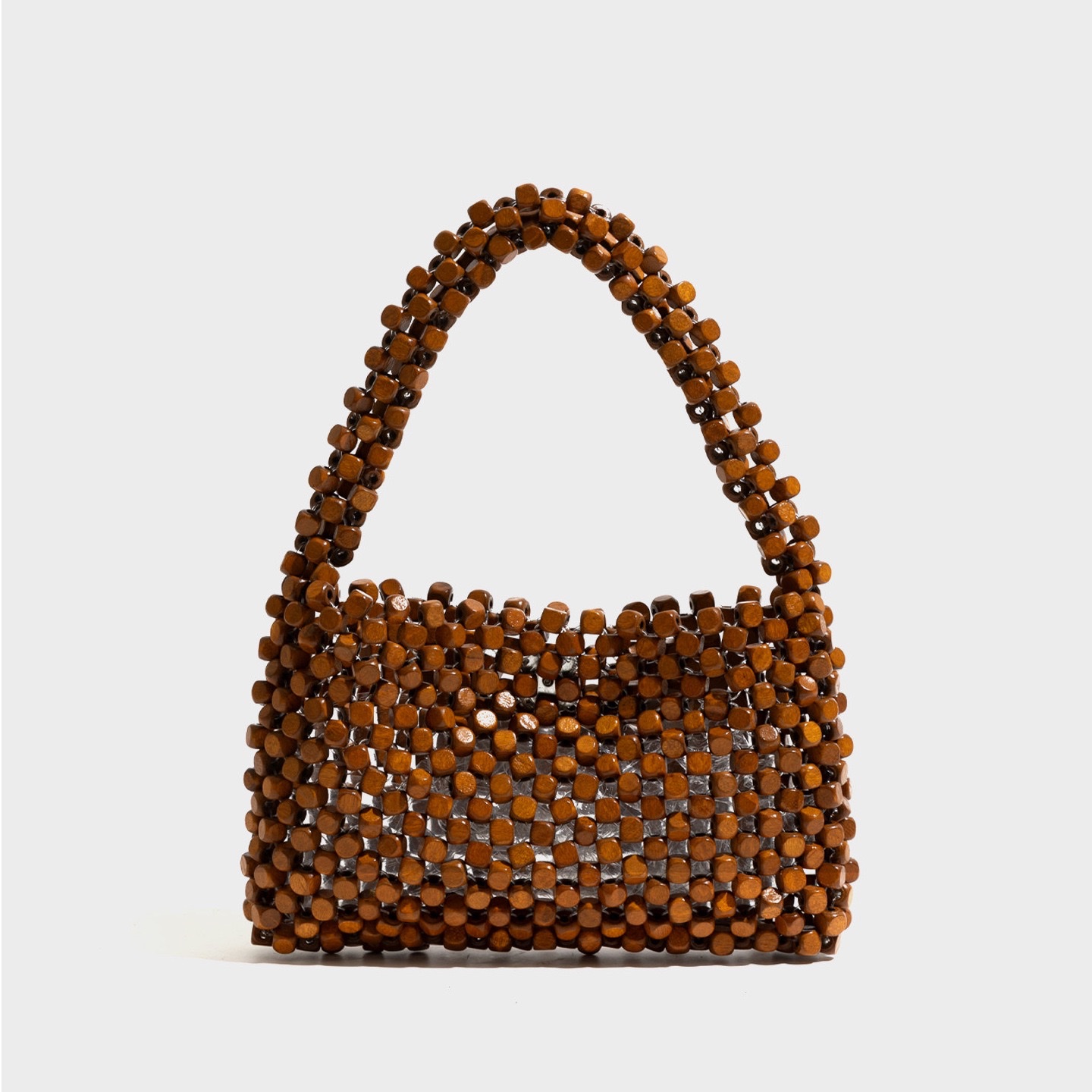 A new retro creative woven hand-held beaded women's bag with a strong sense of handcrafting and high-end chain single-shoulder crossbody bag Item Picture