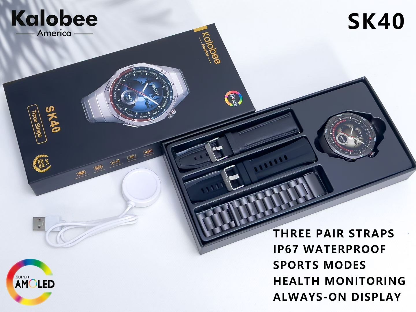 SK40 高品质 男款智能手表 接打电话 测心率 血氧 睡眠监测 运动监测 防水智能手表详情图2