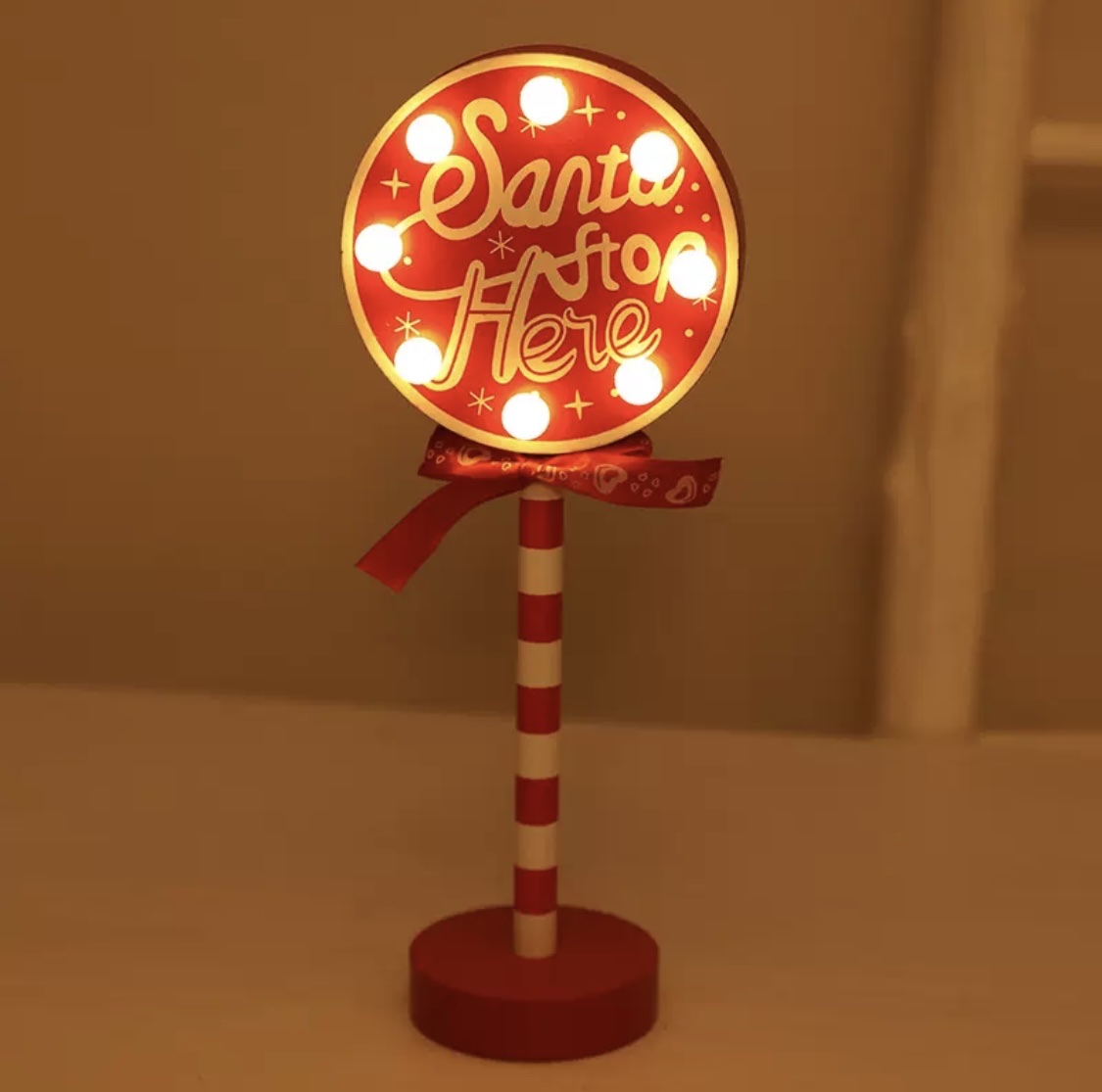 Cross-border Christmas road sign STOP decorative light, wooden Christmas festival window table atmosphere LED color light detail image 3