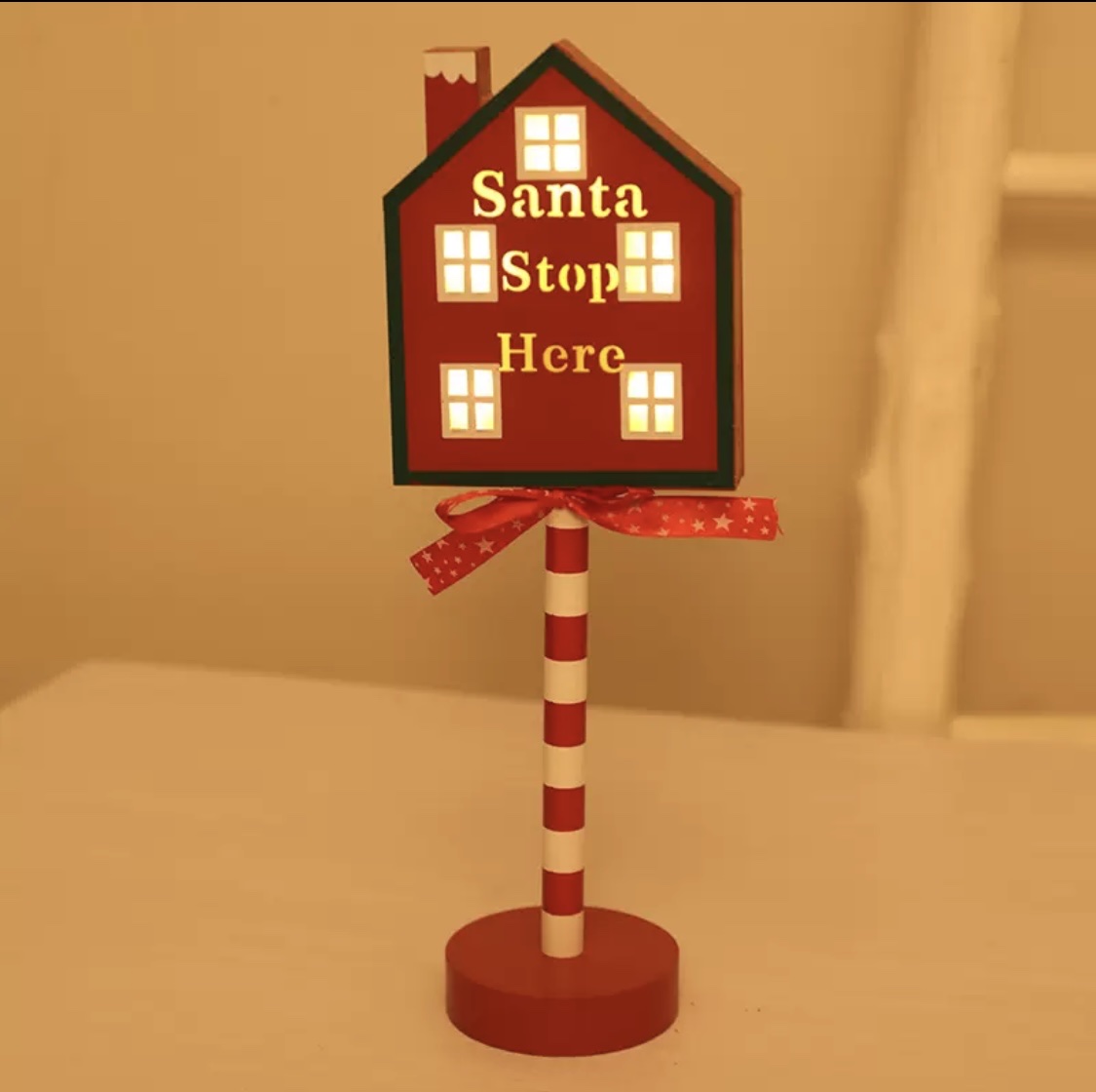 Cross-border Christmas road sign STOP decorative light, wooden Christmas festival window table atmosphere LED color light Item Picture