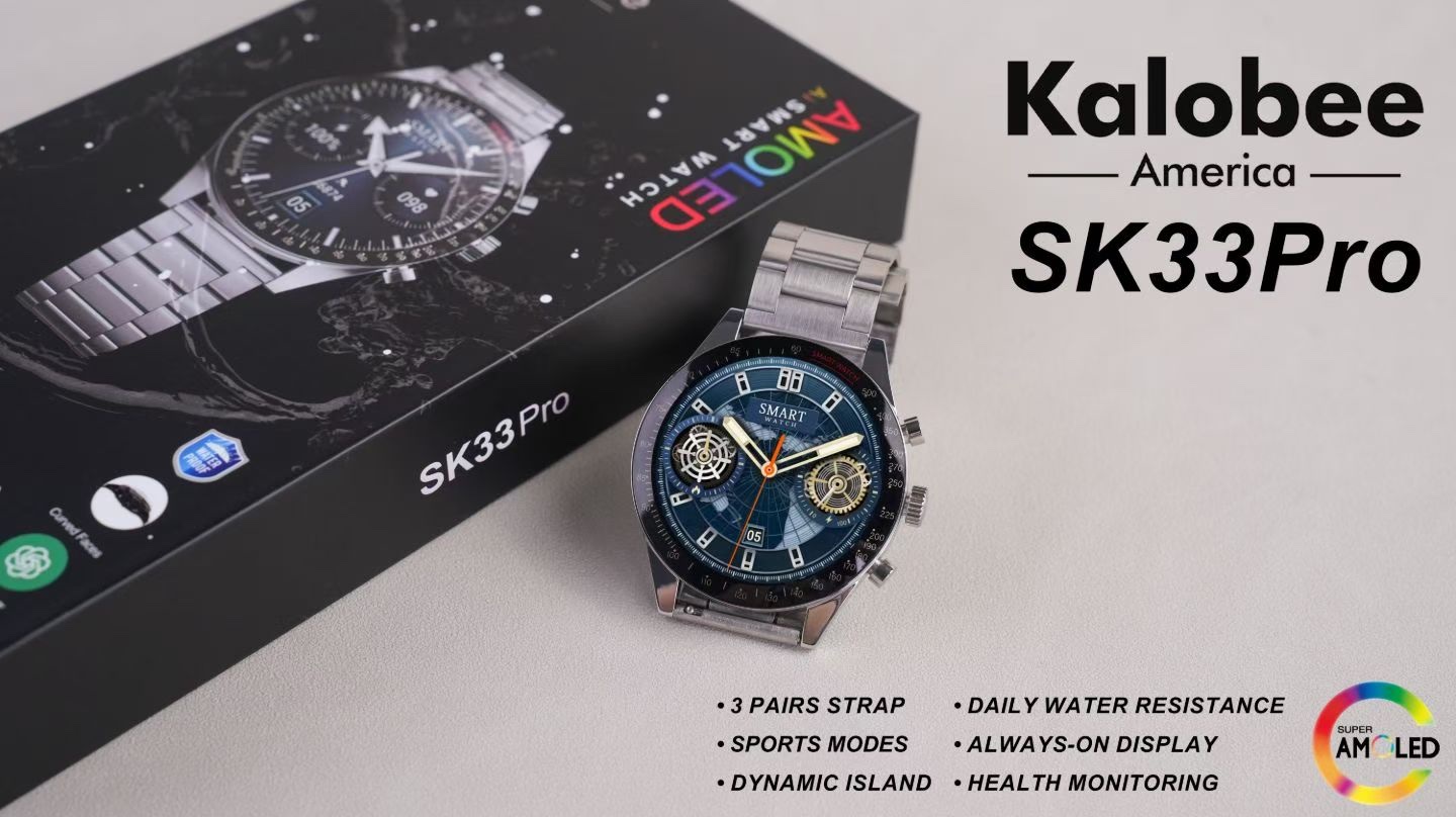 SK33 Pro 高品质 男款智能手表 接打电话 测心率 血氧 睡眠监测 运动监测 防水智能手表白底实物图