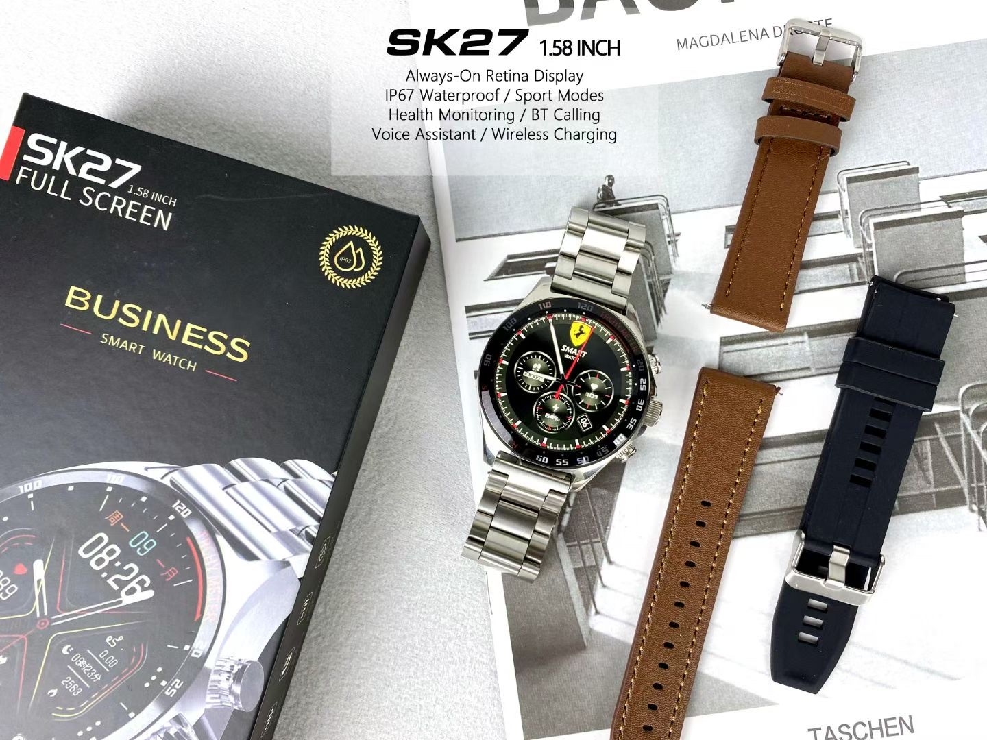 SK27 高品质 男款智能手表 接打电话 测心率 血氧 睡眠监测 运动监测 防水智能手表详情图2