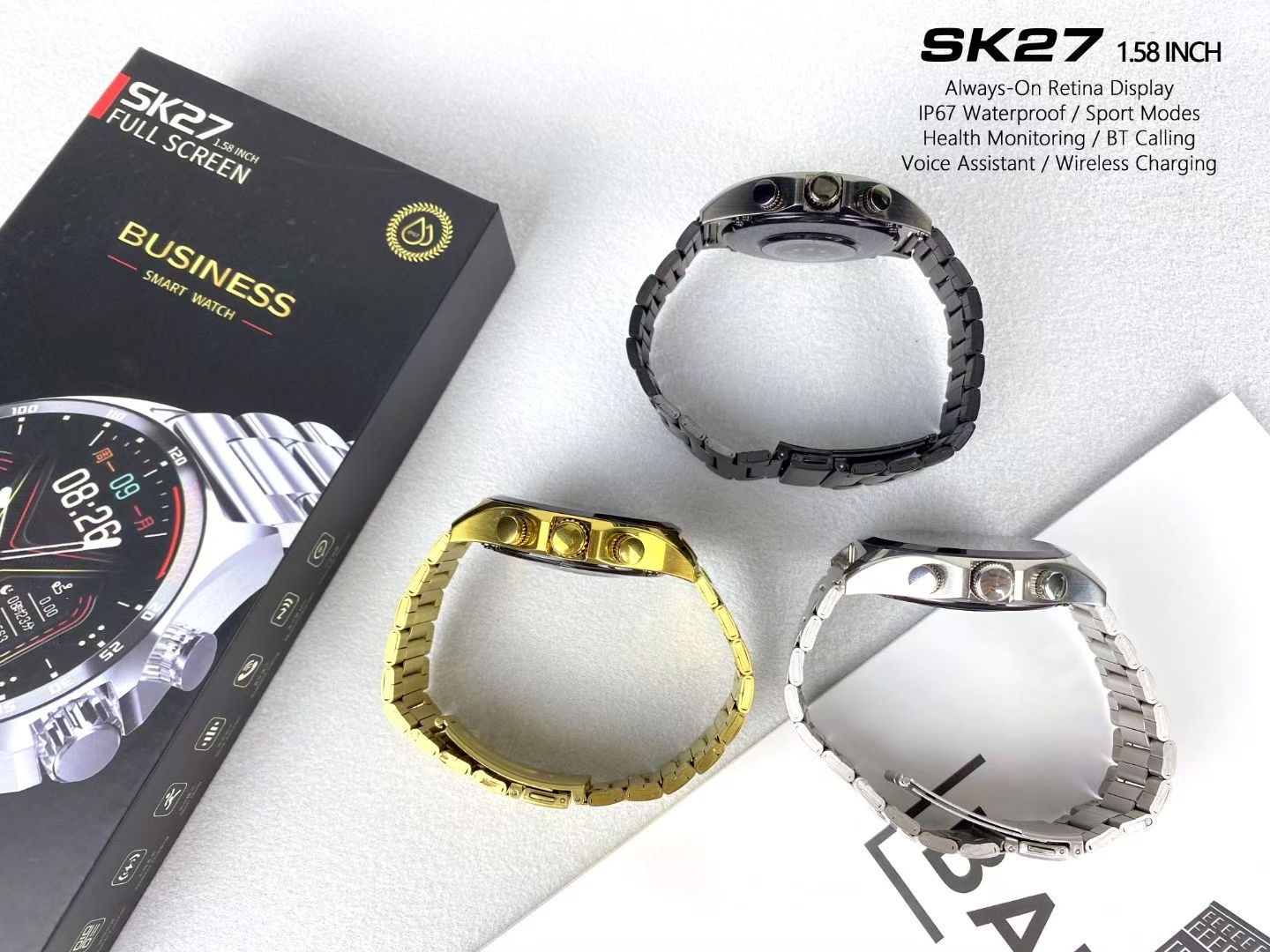 SK27 高品质 男款智能手表 接打电话 测心率 血氧 睡眠监测 运动监测 防水智能手表详情图4