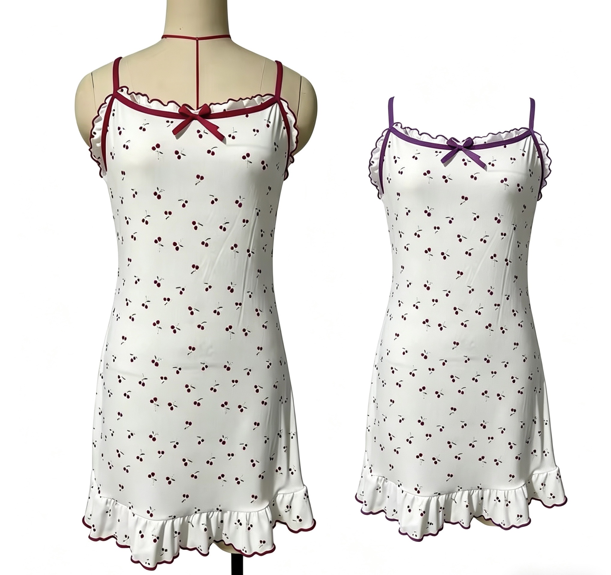 Ladies' spaghetti-strap pajamas with lace edges, butterfly ice silk home wear and sleeping skirts Specification drawing