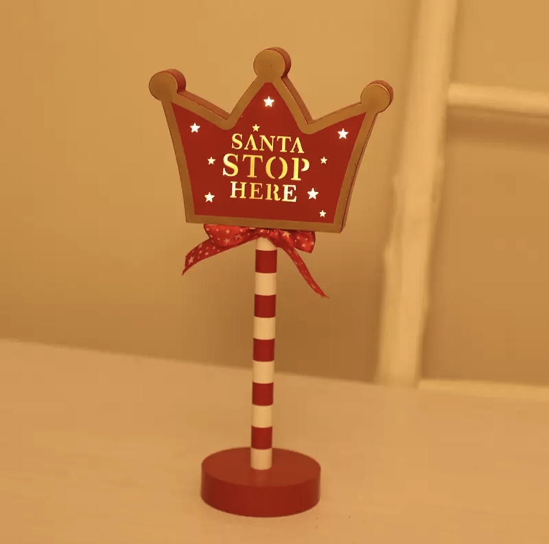 Cross-border Christmas road sign STOP decorative light, wooden Christmas festival window table atmosphere LED color light detail image 5