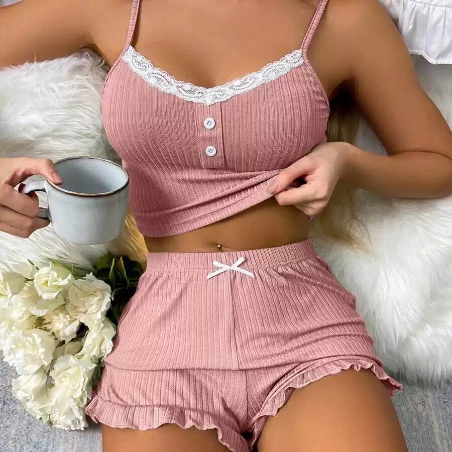 性感蕾丝花边吊带短裤套装 Sexy Lace Strap Top Shorts Set详情图4
