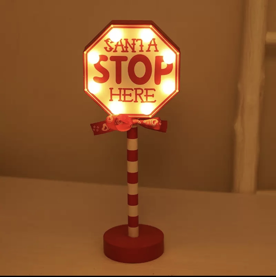 Cross-border Christmas road sign STOP decorative light, wooden Christmas festival window table atmosphere LED color light details Picture