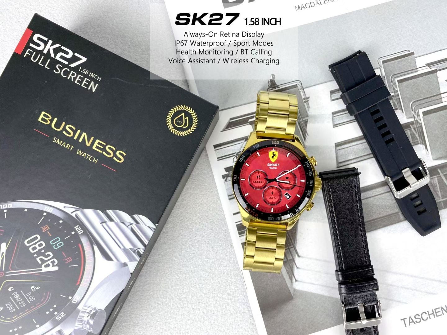 SK27 高品质 男款智能手表 接打电话 测心率 血氧 睡眠监测 运动监测 防水智能手表详情图7