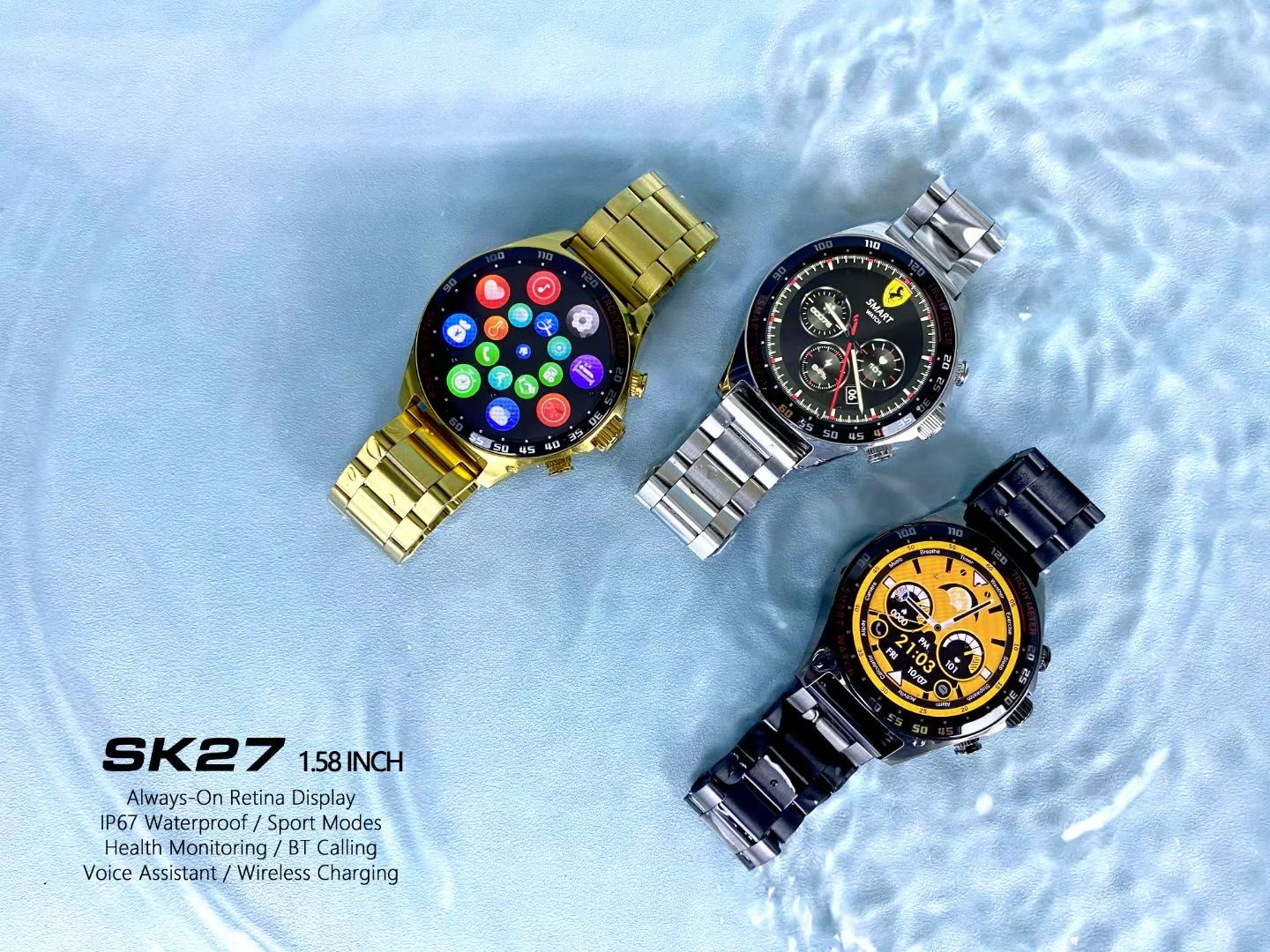 SK27 高品质 男款智能手表 接打电话 测心率 血氧 睡眠监测 运动监测 防水智能手表详情图8