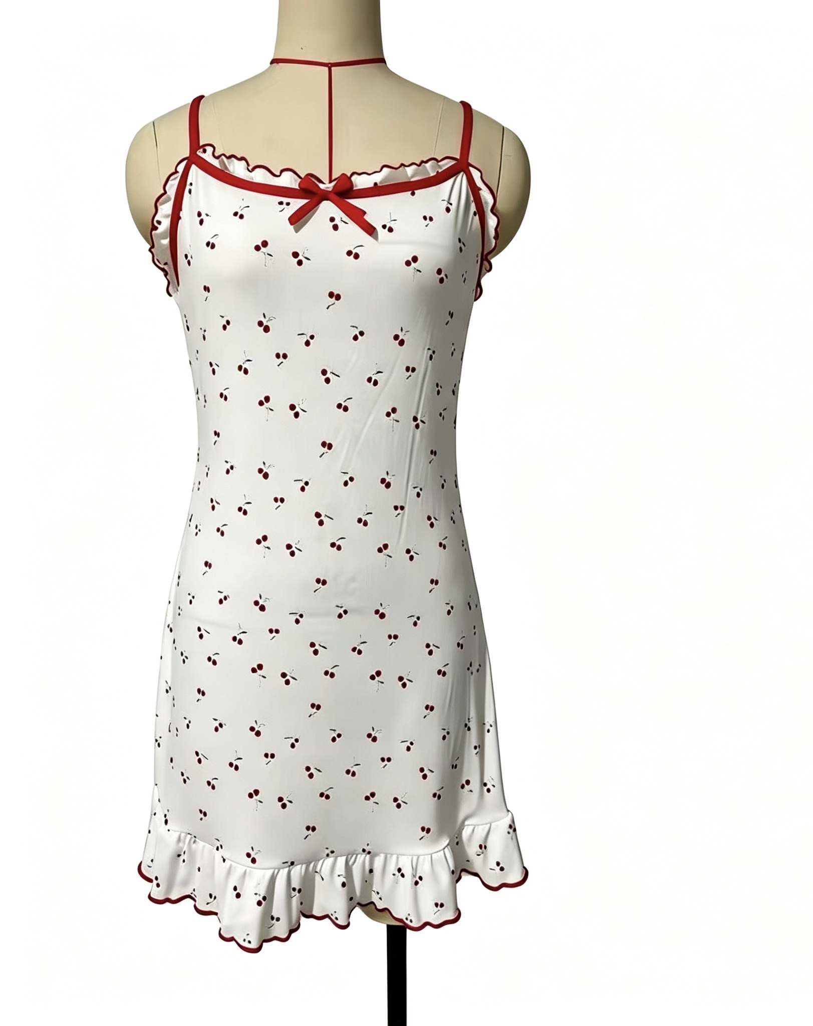 Ladies' spaghetti-strap pajamas with lace edges, butterfly ice silk home wear and sleeping skirts details Picture