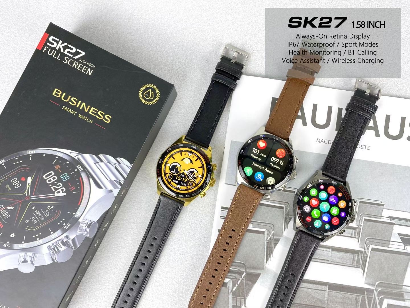 SK27 高品质 男款智能手表 接打电话 测心率 血氧 睡眠监测 运动监测 防水智能手表详情图6