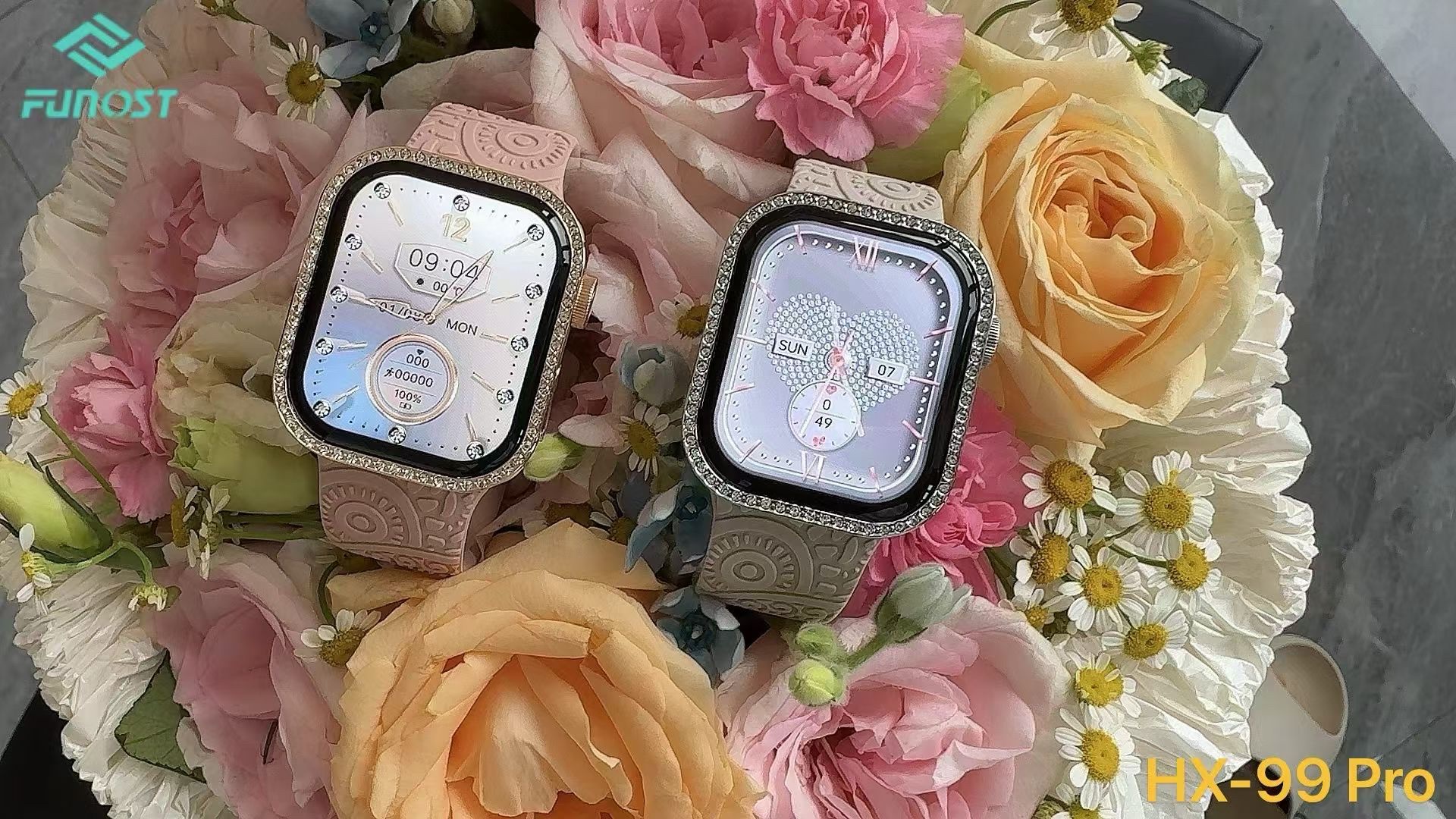 HX mini Pro  镶钻女款智能手表白底实物图