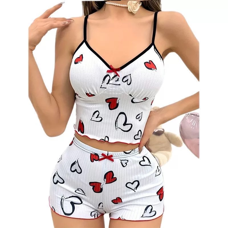 Lady's sexy bandeau sleepwear set Heart-shaped Print Contrasting color Home Wear Two-piece Home wear Item Picture