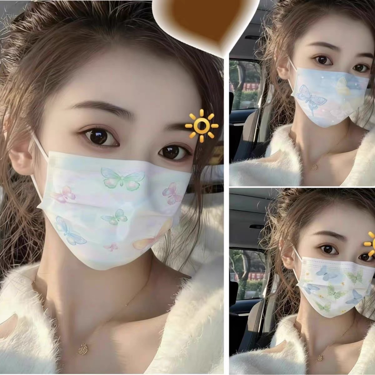 Colorful Butterfly high appearance level Women's mask, summer thin individual packaging, dust-proof, face-enhancing, small sun protection detail image 5