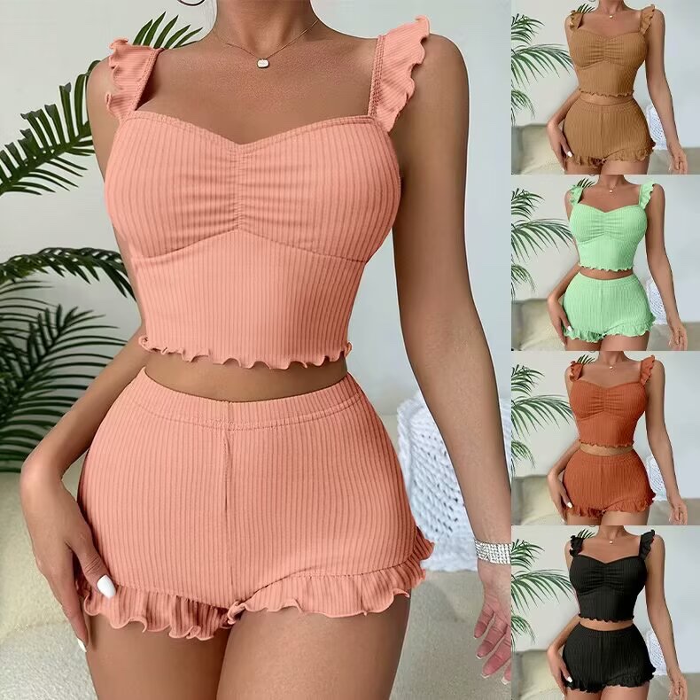性感露脐吊带短裤睡衣套装女 Sexy halter shorts pajama set家居服