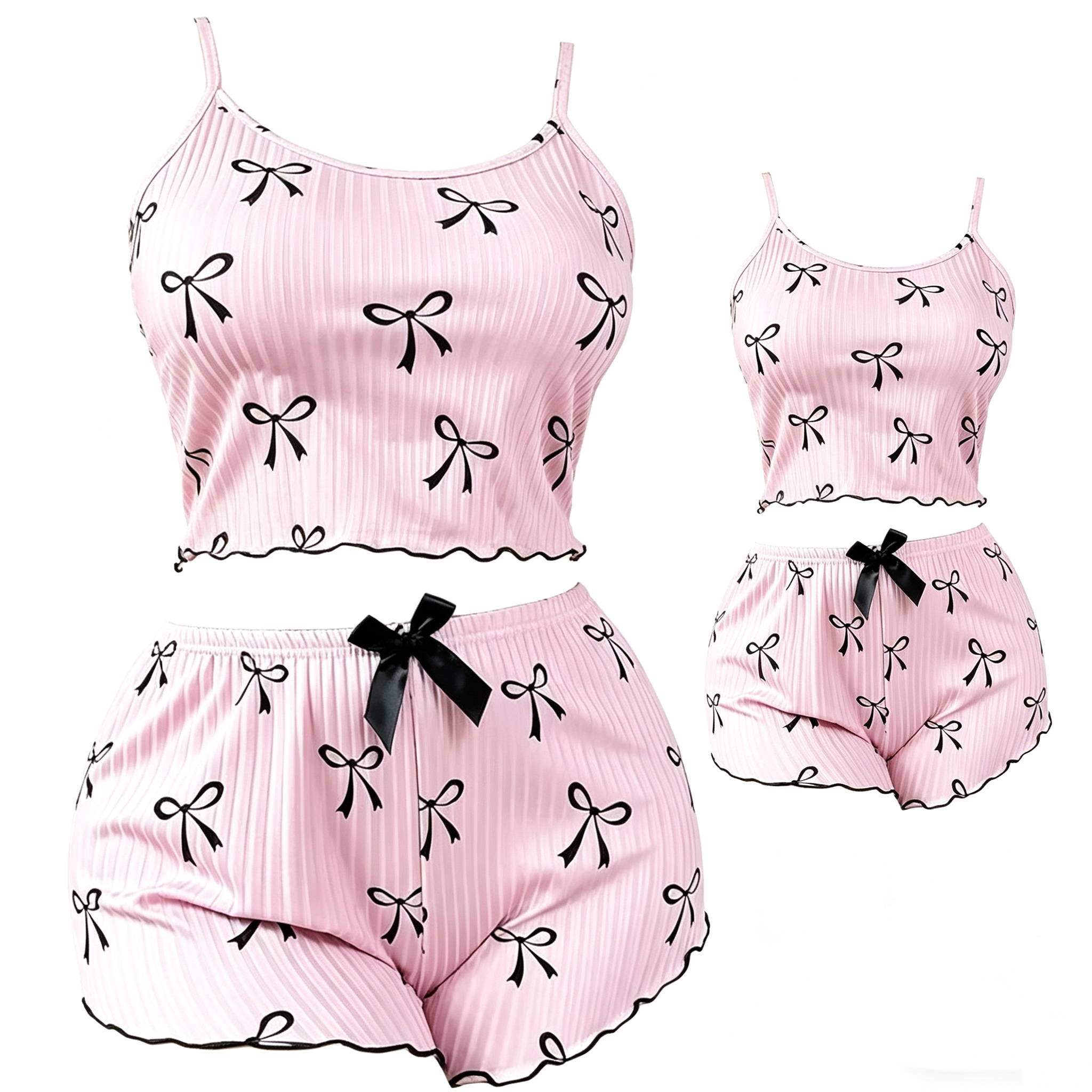 欧美跨境印花薄款无袖背心吊带上衣短裤家居服两件套装女睡衣详情图5