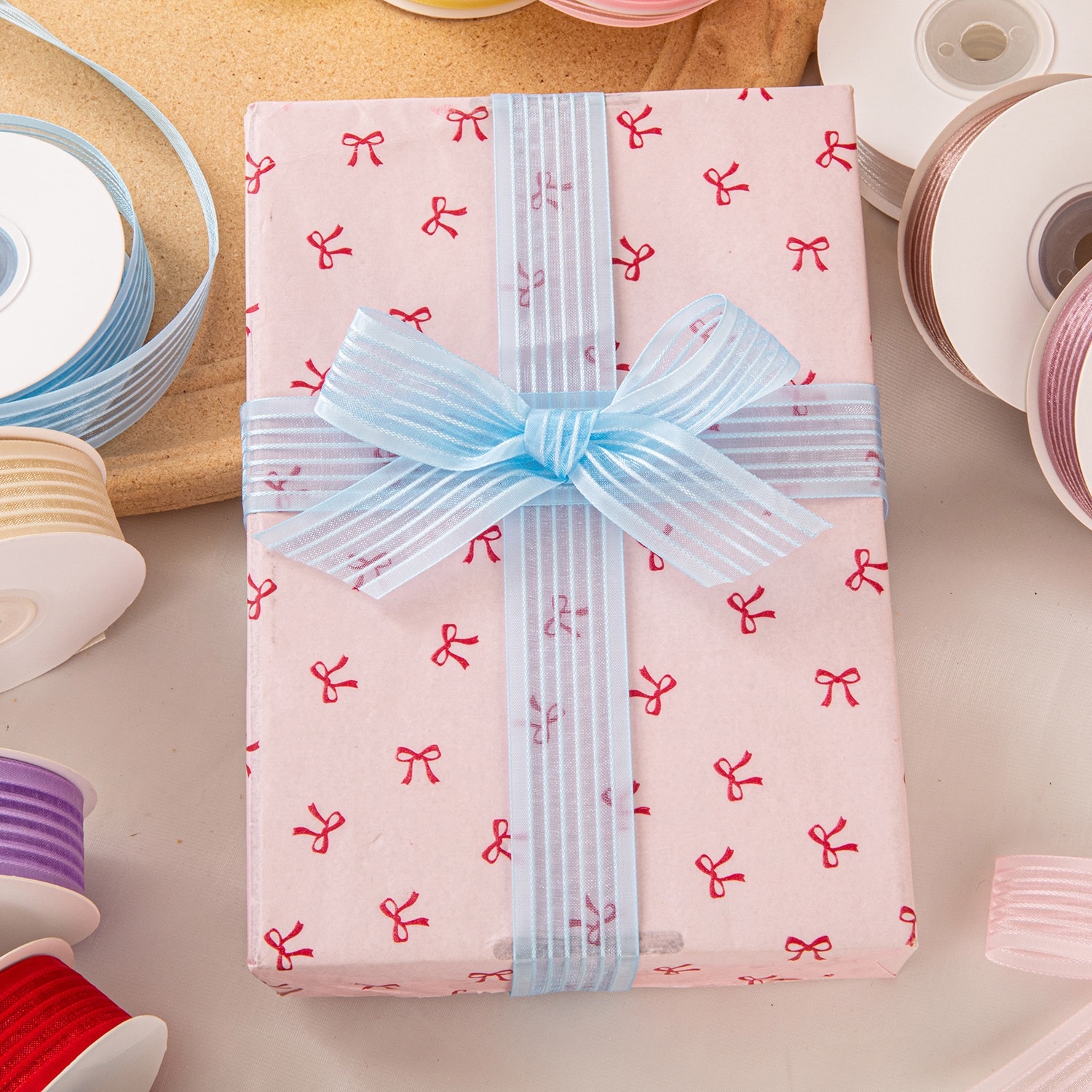 2.5cm wide edge snow gauze with transparent colored stripes gift packaging floral bow ribbon material Item Picture