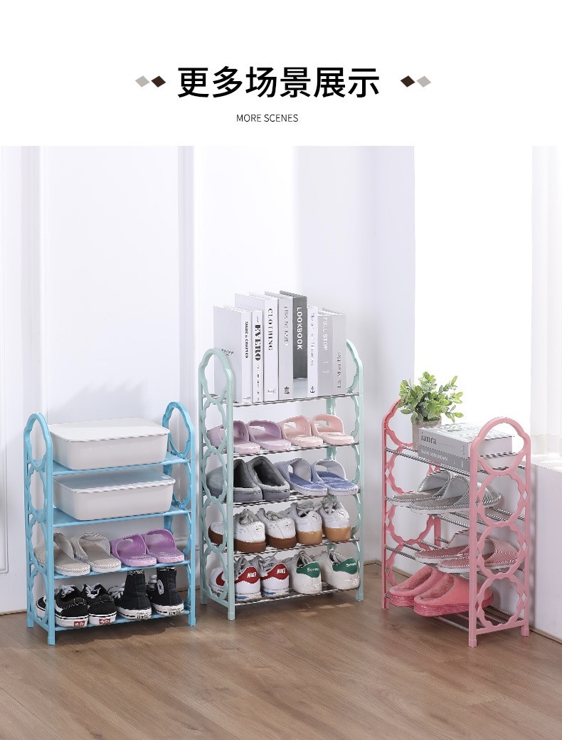 Four-layer stainless steel storage rack, simple shoe rack, household assembly, detachable, multi-functional storage shoe rack for student dormitories
