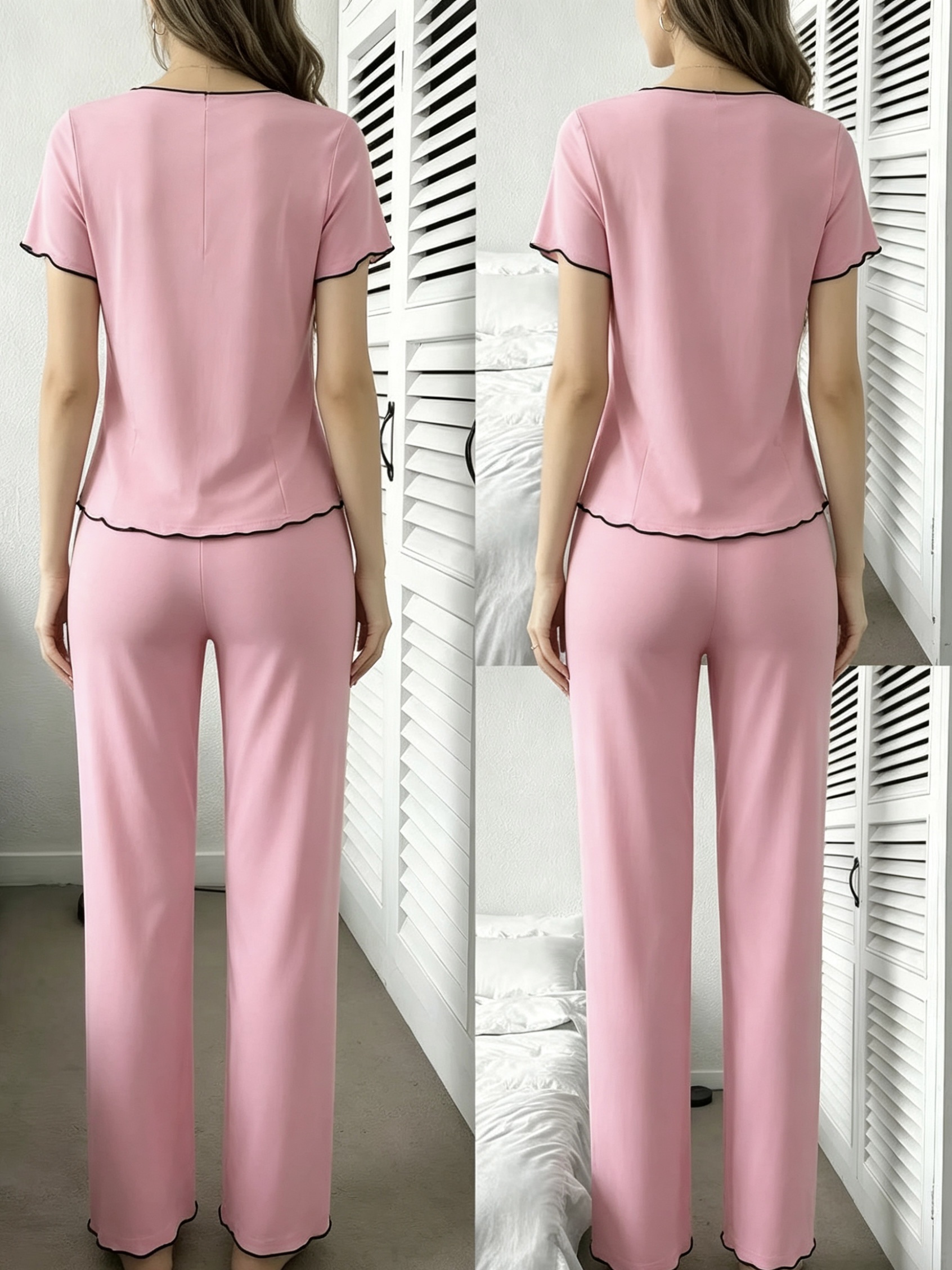 春夏季新款女生家居服开衫短袖长裤两件套装详情图5