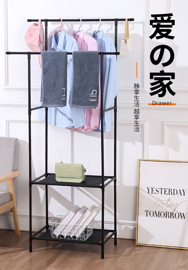 Simple floor-standing bedroom shoe and hat integrated double-pole wheeled clothes drying rack, multi-layer storage clothes and hat rack detail image 4