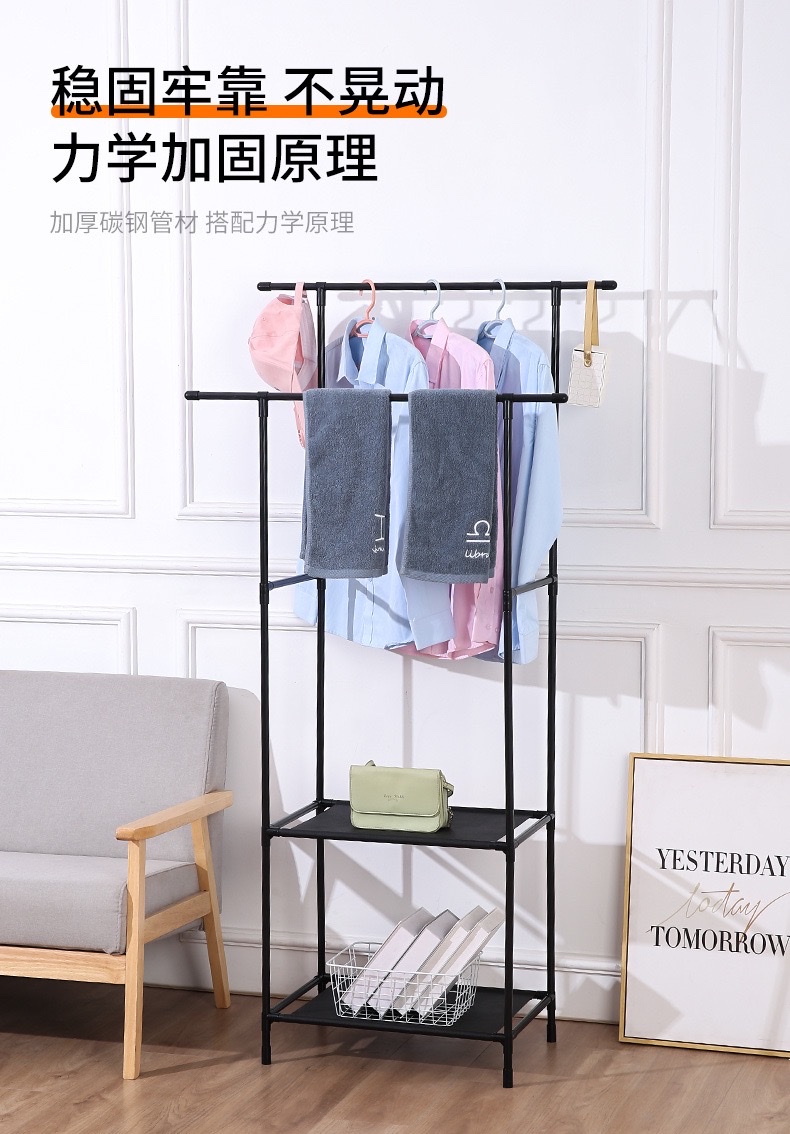 Simple floor-standing bedroom shoe and hat integrated double-pole wheeled clothes drying rack, multi-layer storage clothes and hat rack detail image 3