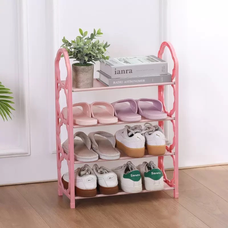 Four-layer stainless steel storage rack, simple shoe rack, household assembly, detachable, multi-functional storage shoe rack for student dormitories details Picture