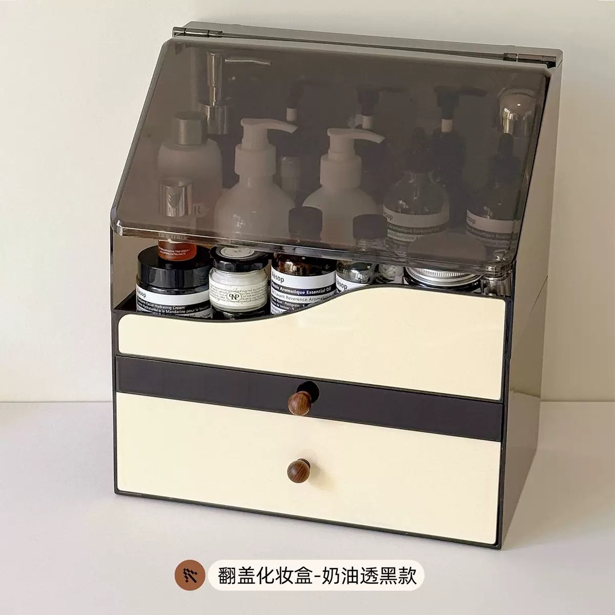 高级感抽屉式化妆品收纳盒桌面梳妆台护肤品置物架