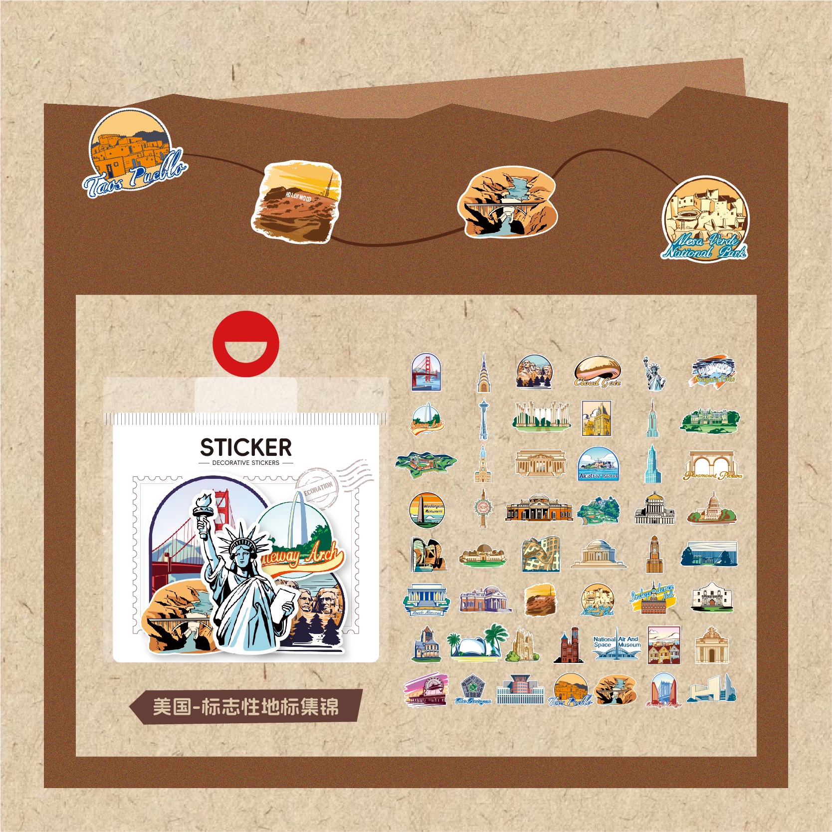 Creative Country stickers, gold-embossed special paper, mobile phone stickers, luggage and water cup stickers details Picture
