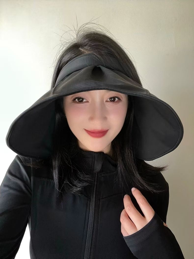 Black figure sun hat, large sun-protective breathable wide-brimmed hat, straw hat, sun-protective hat, sun hat Application Scenario