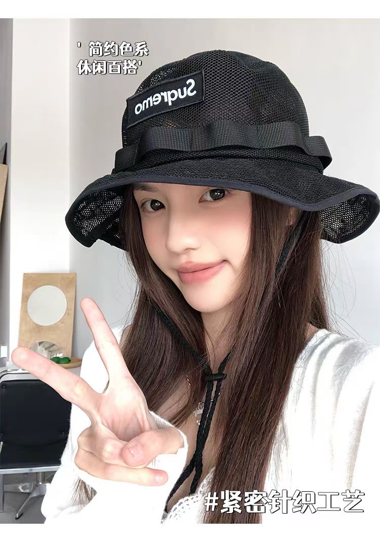 A simple black casual and versatile fisherman's hat, sun hat and sun protection hat details Picture